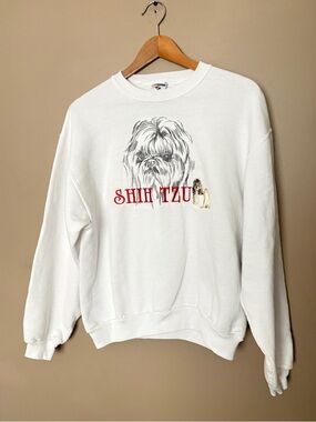 vintage "Shih Tzu” embroidered dog crewneck sweatshirt sz M NWOT Jerzees granny